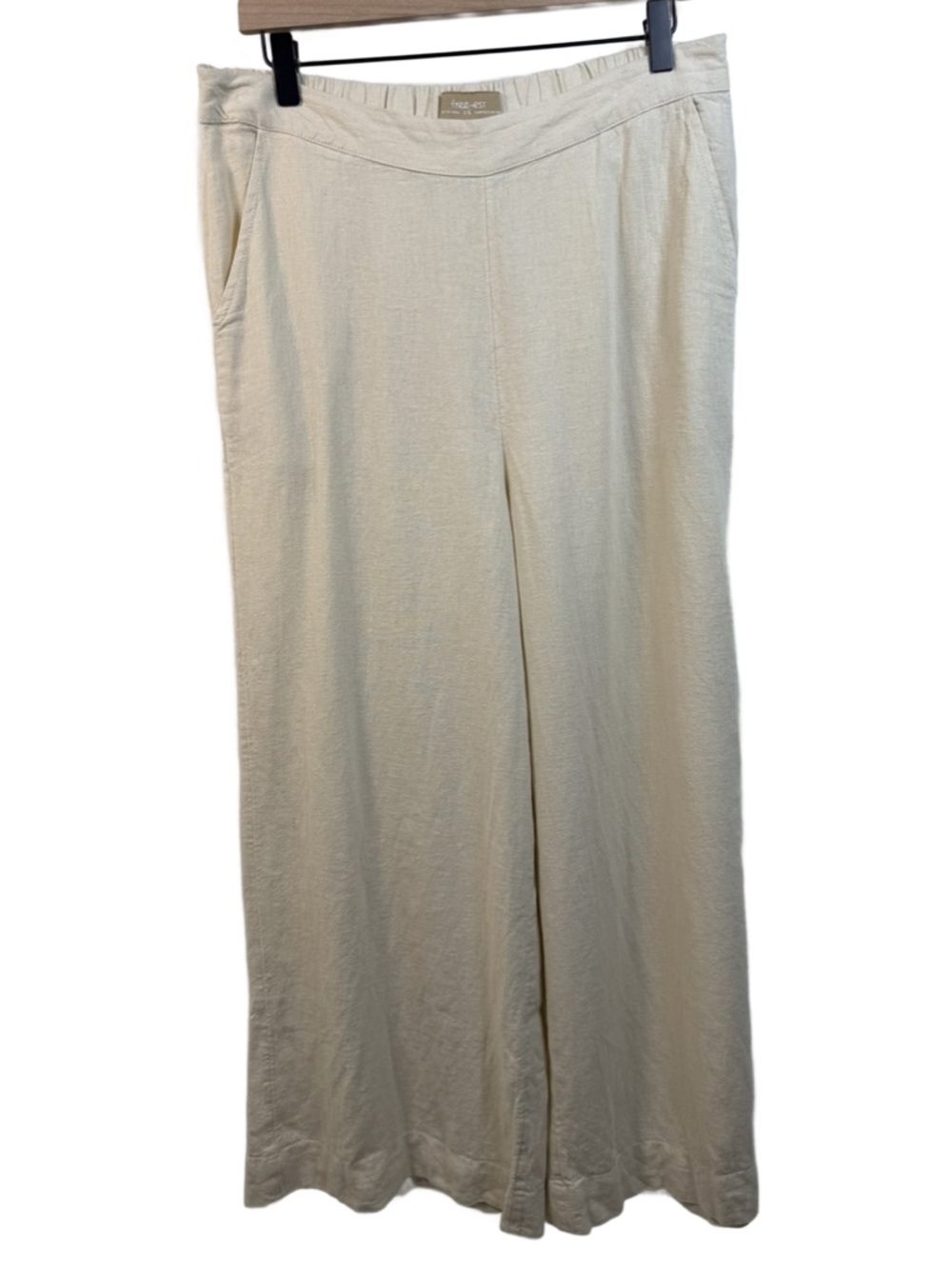 Free People Cream Wide-Leg linen blend Relaxed Pants
